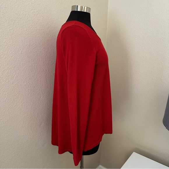Eileen Fisher Merino Wool Vibrant Red Bell Hem Knit Tunic Sweater Size L/P - Picture 4 of 12